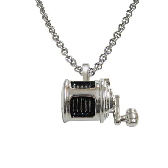 Silver Toned Fishing Reel Necklace 